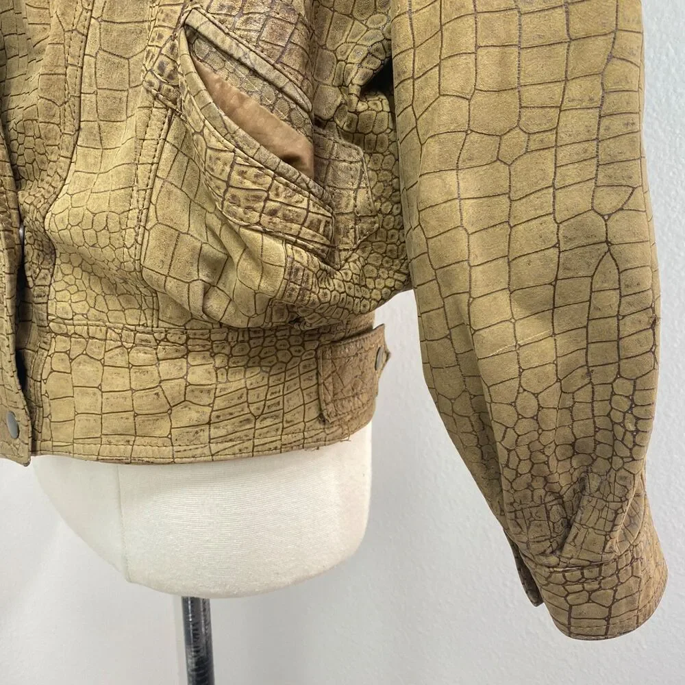 Vintage 80/90 Winlit Brown Leather Bomber Jacket Small Grunge Distress Punk Rock